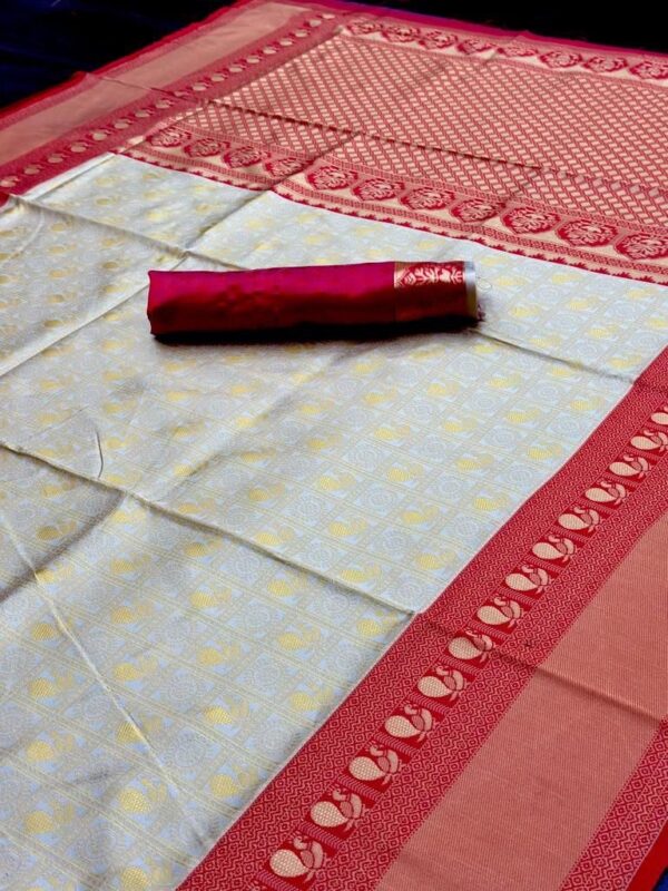 Banarasi Red Border White Saree
