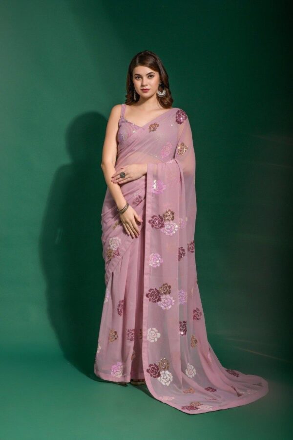 Wedding Georgette Sequence Pink Saree