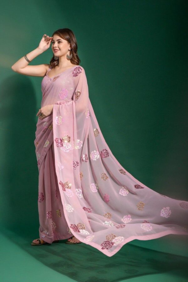 Wedding Georgette Sequence Pink Saree
