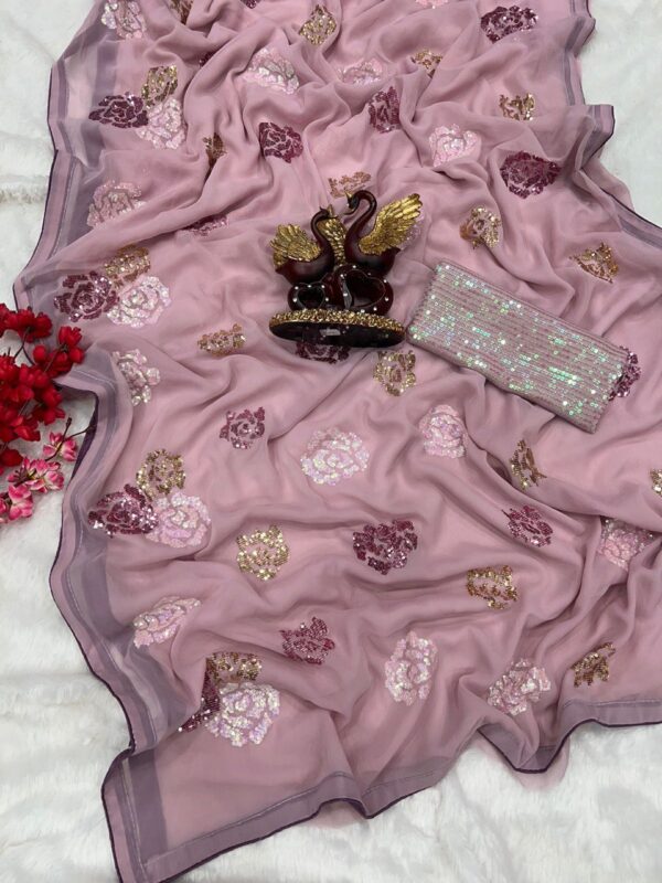 Wedding Georgette Sequence Pink Saree