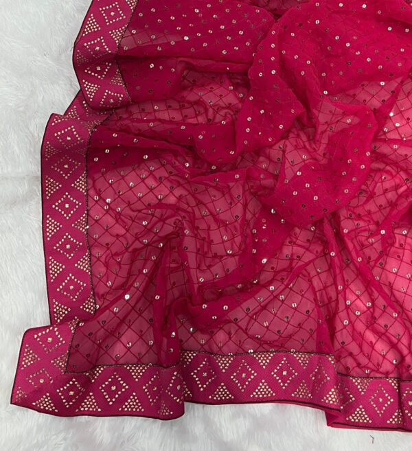 Sequence Work Pink Saree with Lace Border