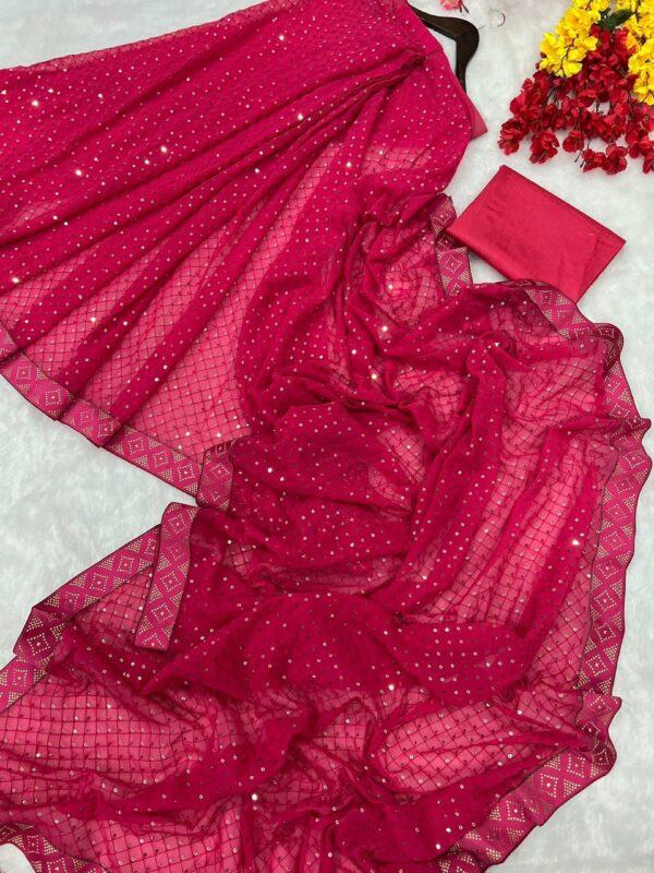 Sequence Work Pink Saree with Lace Border
