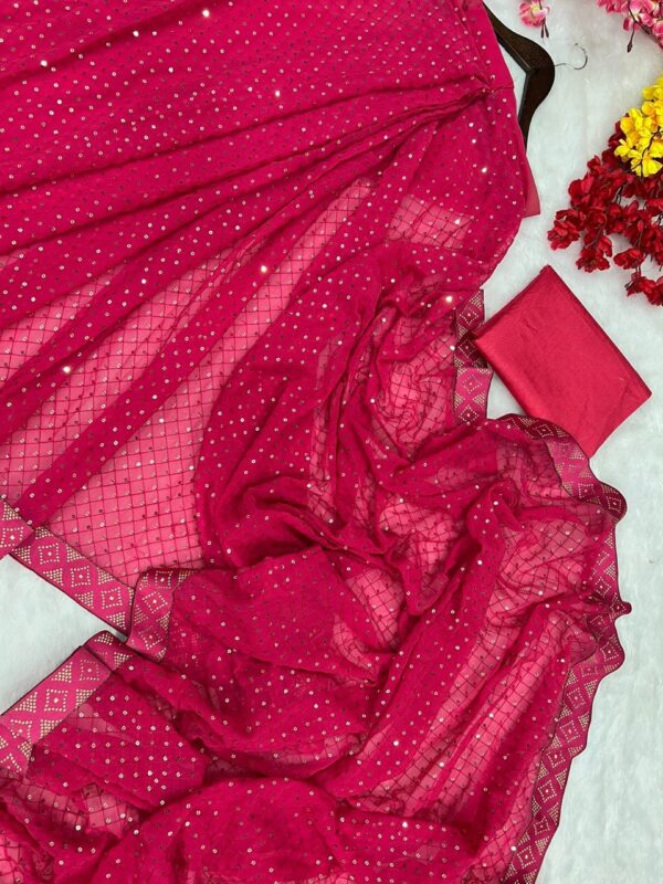Sequence Work Pink Saree with Lace Border