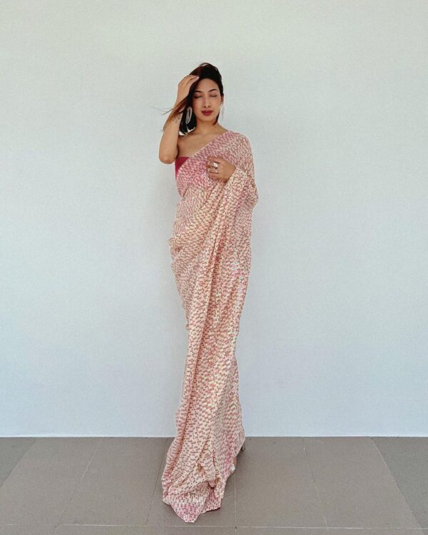 Sequence Embroider Work White Saree