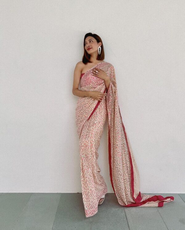 Sequence Embroider Work White Saree