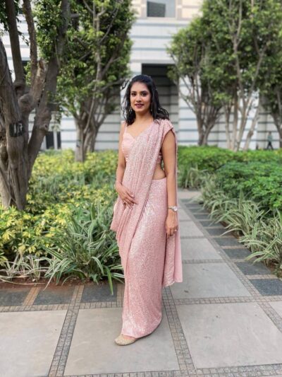 Sequence Pink Saree with Fancy Blouse