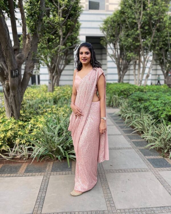 Sequence Pink Saree with Fancy Blouse