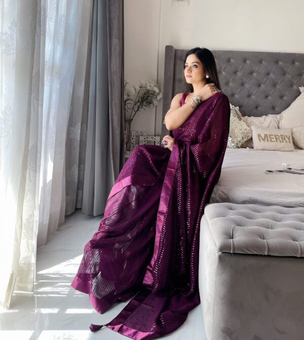 Wedding Sequence Work Purple Saree