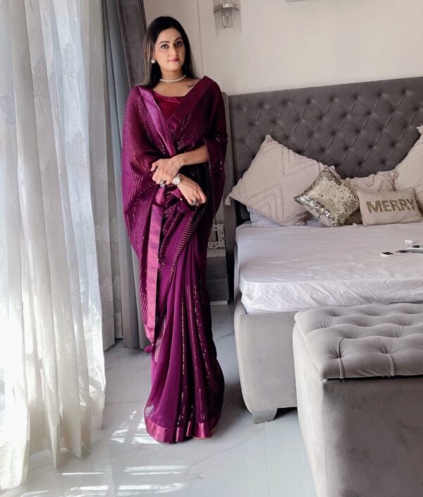 Wedding Sequence Work Purple Saree