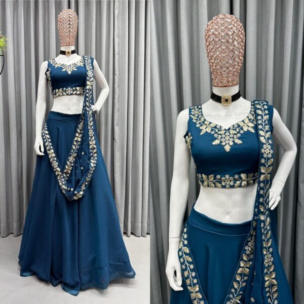 Plain Georgette Blue Party Wear Lehenga