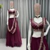 Plain Georgette Maroon Party Wear Lehenga