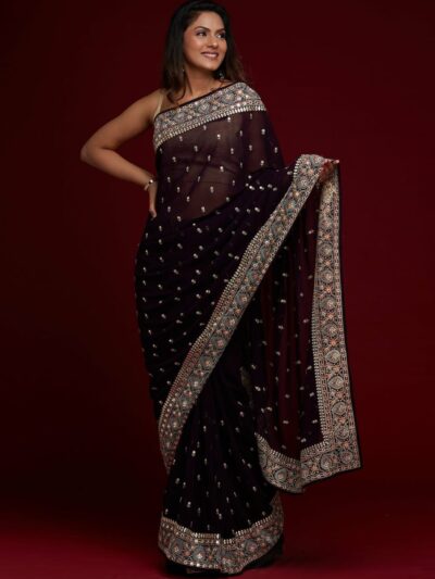 Shop Heavy Embroidery Black Saree