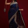 Shop Royal Blue Wedding Embroidery Saree