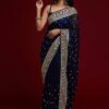 Royal Blue Wedding Embroidery Saree
