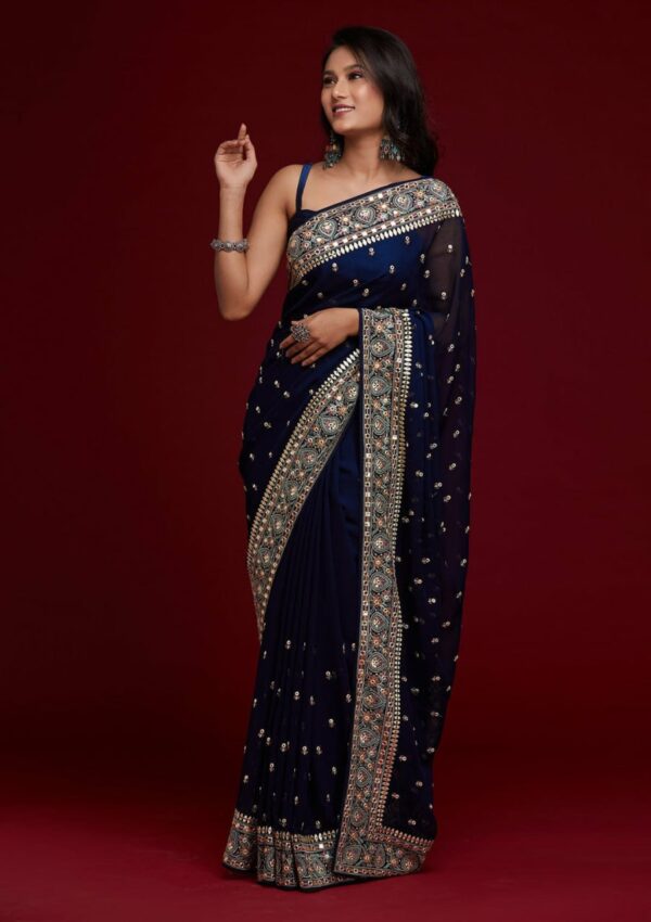 Royal Blue Wedding Embroidery Saree