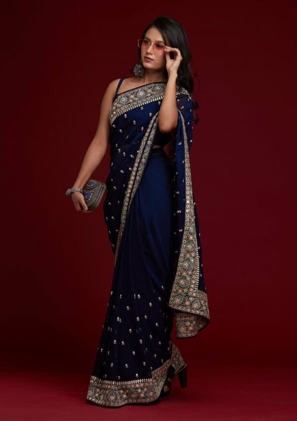 Royal Blue Wedding Embroidery Saree