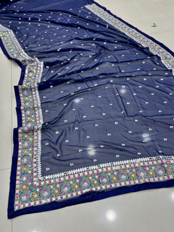 Royal Blue Wedding Embroidery Saree