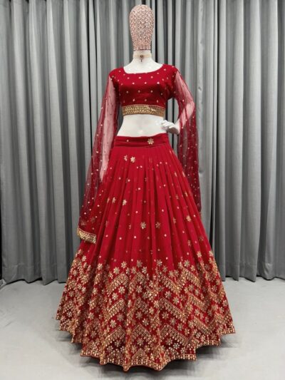 Net Festival Wear Red Lehngha Choli