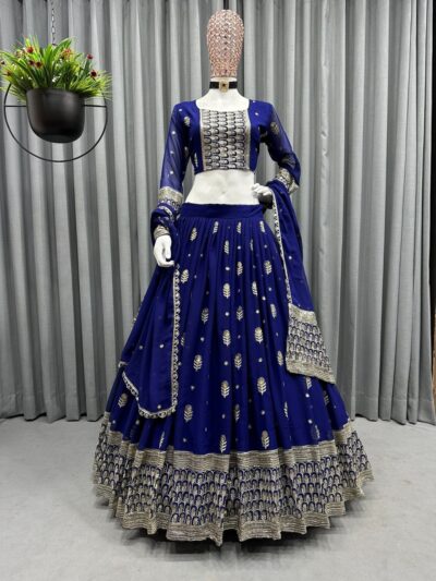 Gorgette Blue Lehenga Choli with Work