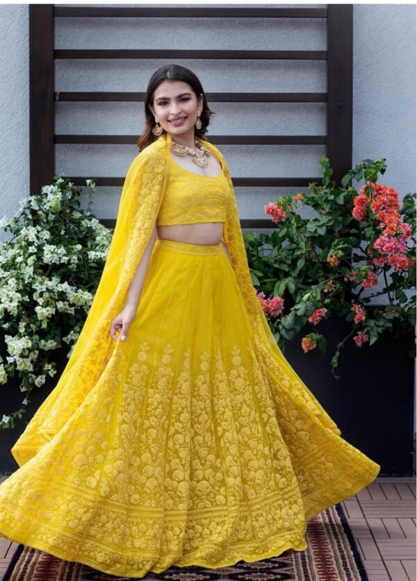 Haldi Function Embroidery Work Lehngha Choli