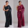 Shop Party Wear Black Stylish Designer Red Saree