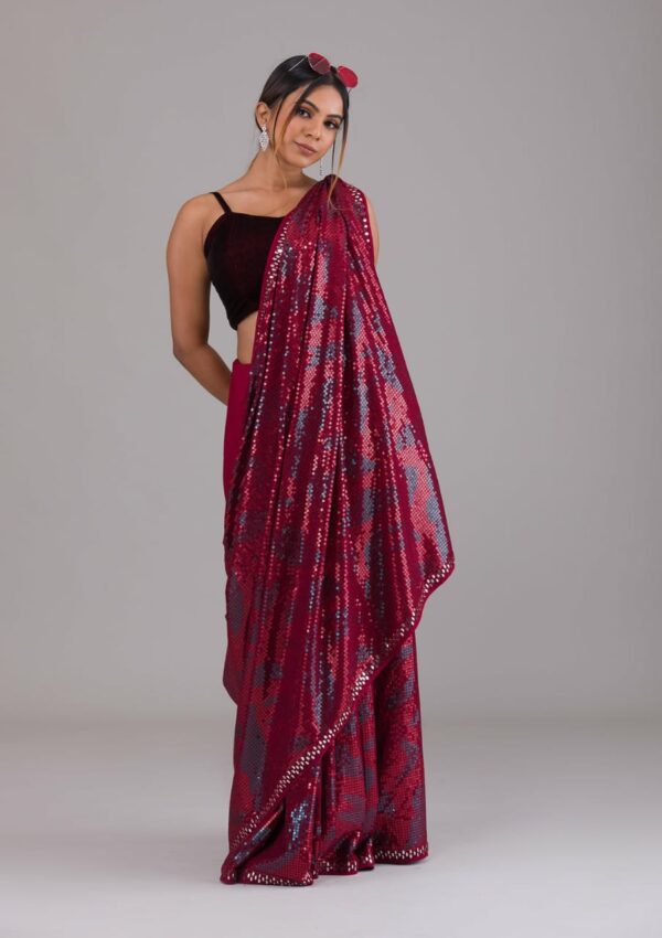 Black Stylish Designer Red Saree