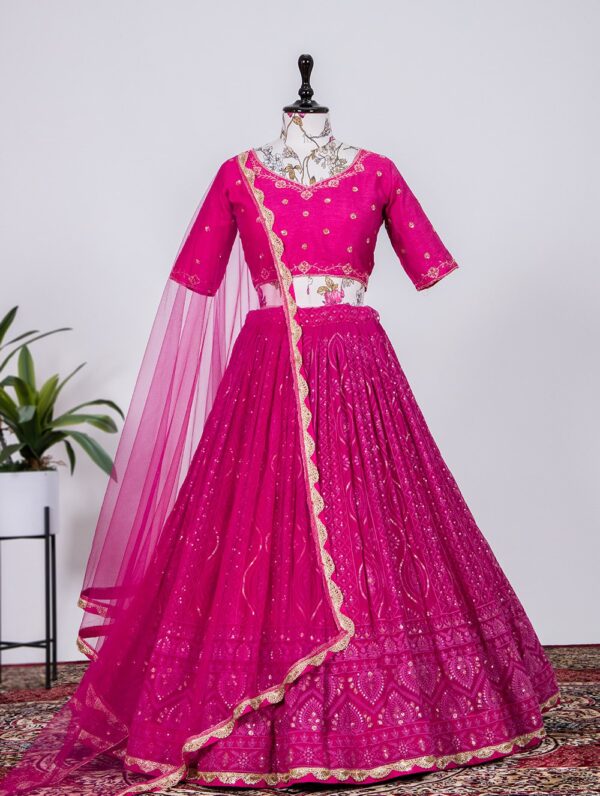 Pink Georgette Floor Length Lehenga Choli