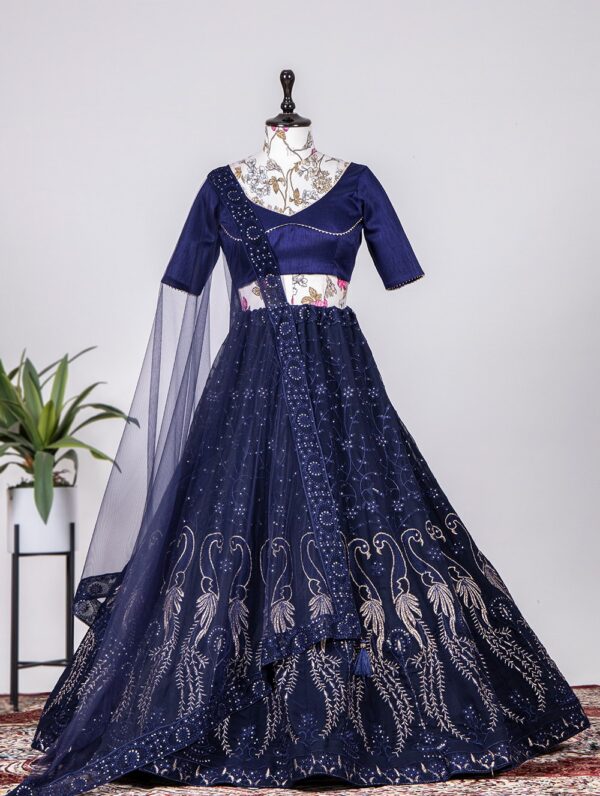 Blue Georgette Sequins Embroidered Lehenga