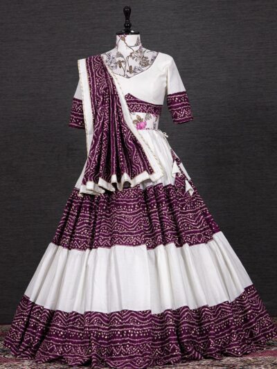 Traditional Bandhej Design White Lehenga Choli