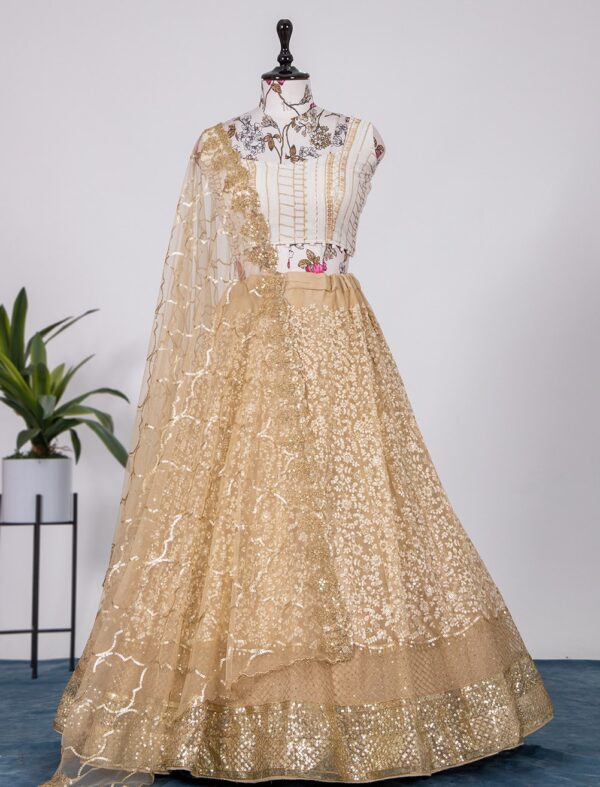 Sequence Work Cream Net Lehenga Choli