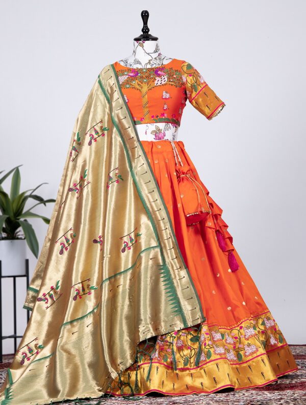 Orange Jacquard Silk Lehenga online