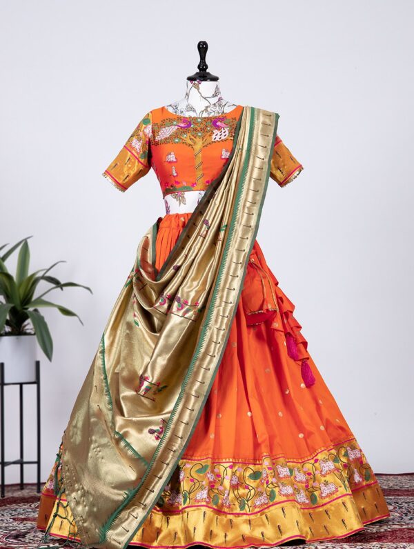 Orange Jacquard Silk Lehenga online