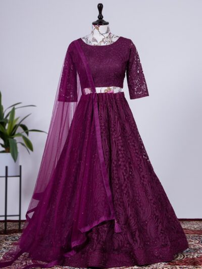 Wedding Net Lehenga Choli in Purple