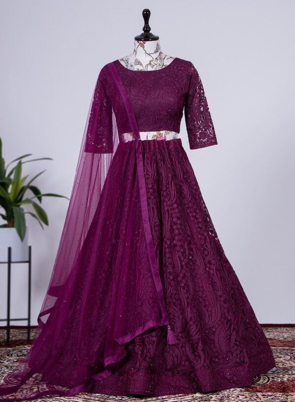 Wedding Net Lehenga Choli in Purple