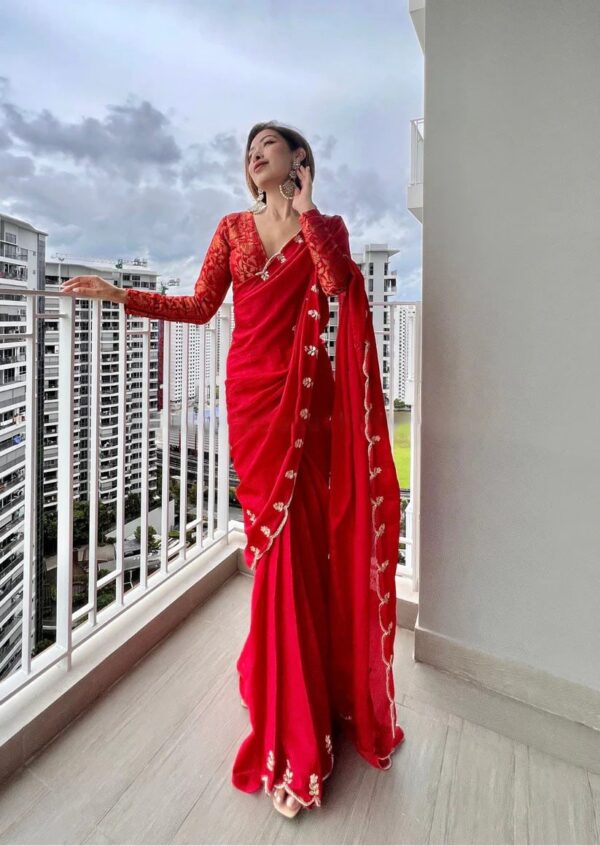 Heavy Work Royal Look Silk Red Saree