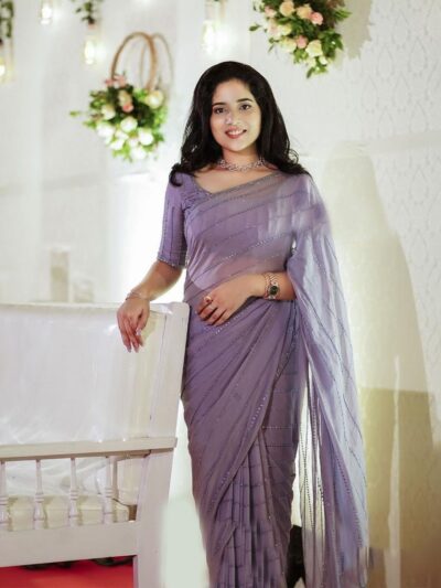 Georgette Purple Saree with Work