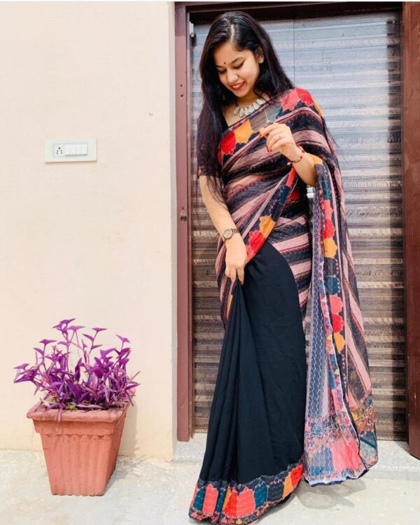 Fancy Sequence Georgette Black Saree