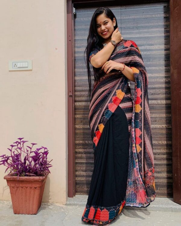 Fancy Sequence Georgette Black Saree