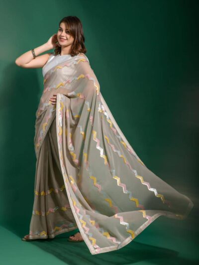 Georgette Fancy Work Grey Saree