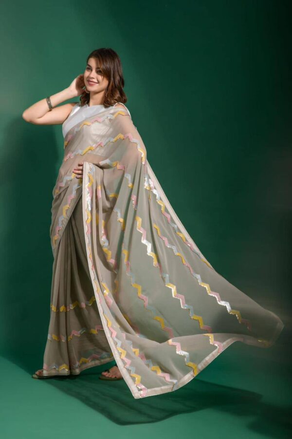 Georgette Fancy Work Grey Saree