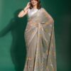 Georgette Fancy Work Grey Saree