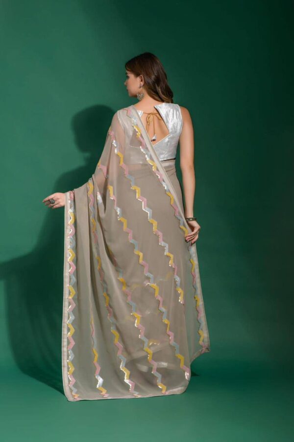 Georgette Fancy Work Grey Saree