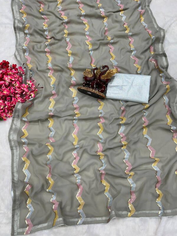 Georgette Fancy Work Grey Saree