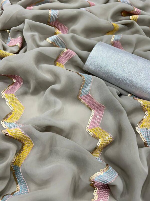 Georgette Fancy Work Grey Saree