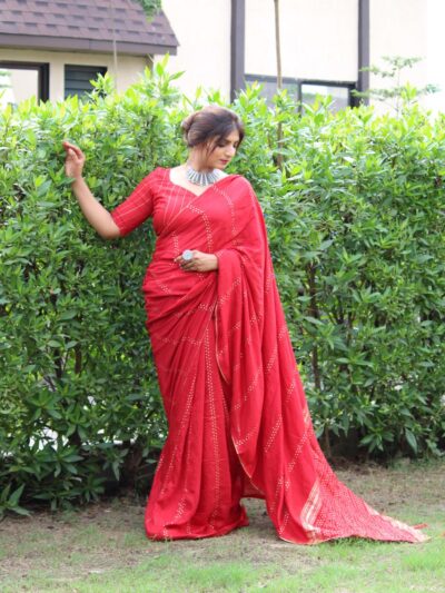 Wedding Party Wear Red Saree