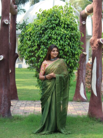 Wedding Green Saree With Design Blouse