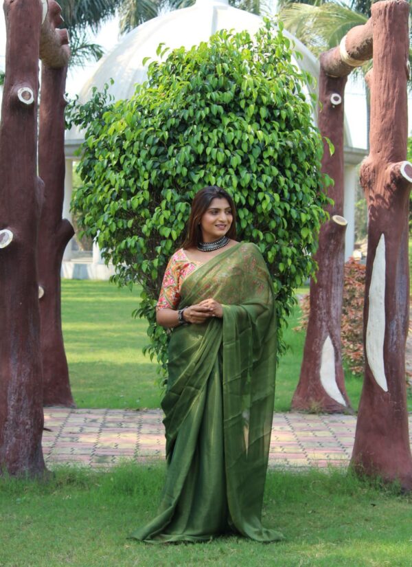 Wedding Green Saree With Design Blouse