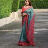 Green Saree of Printed Patola Design