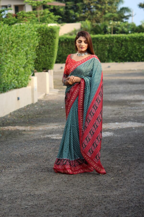 Green Saree of Printed Patola Design