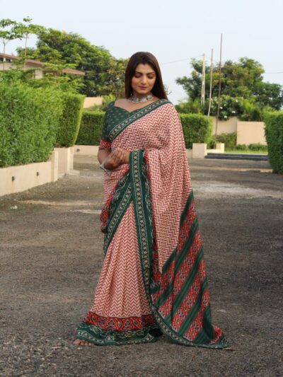 Ptola Design Printed White Saree